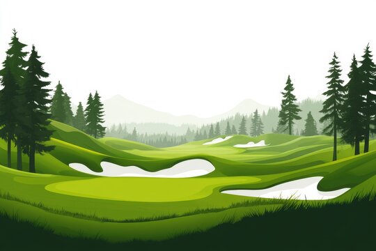 Mountain golf course scenic illustration