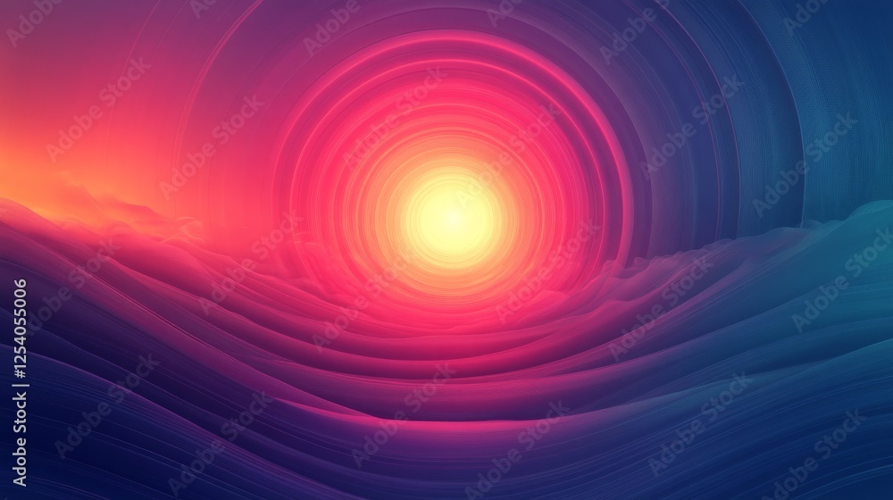 Poster abstract background features layered concentric circles radiating a central glow