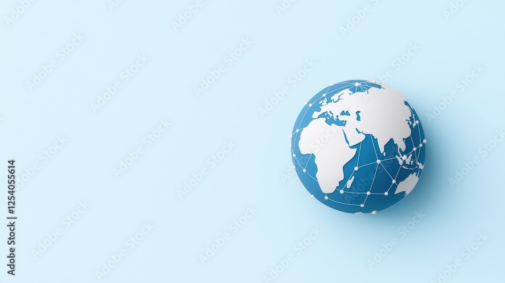 Poster global network of connections represented by 3d world globe model