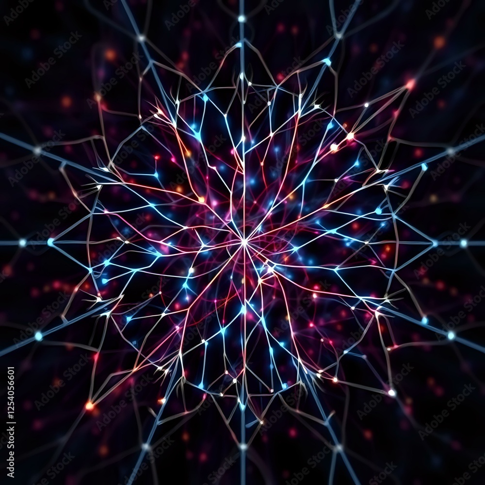 Poster abstract neural network motif digital art: intricate patterns with vibrant colors