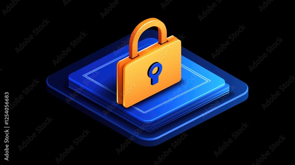 Poster secure digital lock on blue layers with modern design elements