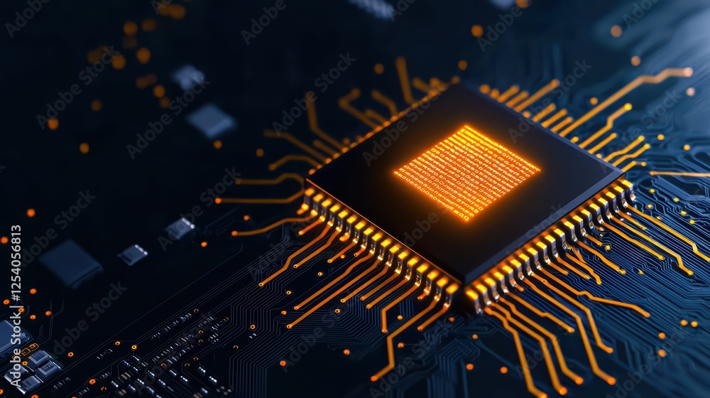 Poster close-up view of modern cpu chip with circuit board design