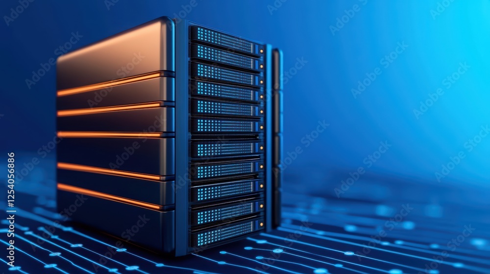 Poster modern data server with digital circuit background for technology design
