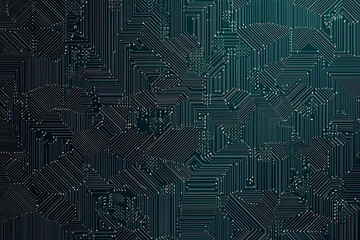 Abstract close-up of a glowing blue digital circuit board, showcasing intricate connections and technological design on a black background.
