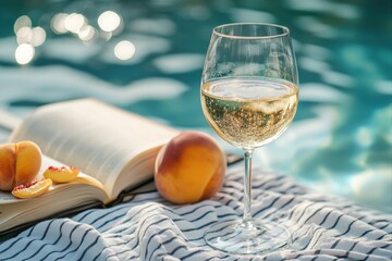 Refreshing white wine by the poolside summer vibes relaxation outdoor close-up leisure