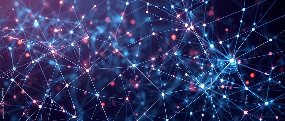Poster futuristic neural network background, abstract design with colorful lights