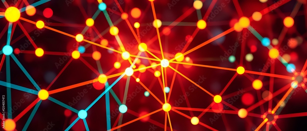 Poster abstract cyberpunk neon node network background red