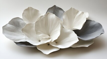 Elegant floral arrangement of white and gray decorative petals