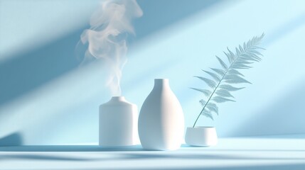 Minimalist white vases with steam effect