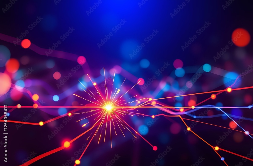 Poster abstract technology-charged 3:2 aspect ratio stock photo - dynamic light bursts against deep blue ba