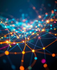 Abstract Technology: Vibrant Neon Nodes on Black Background