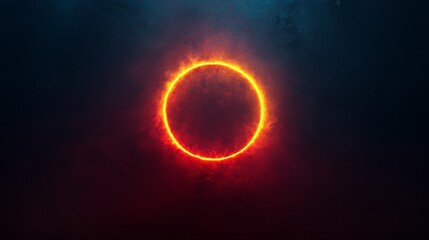 Glowing fiery circle dominates the dark and textured background