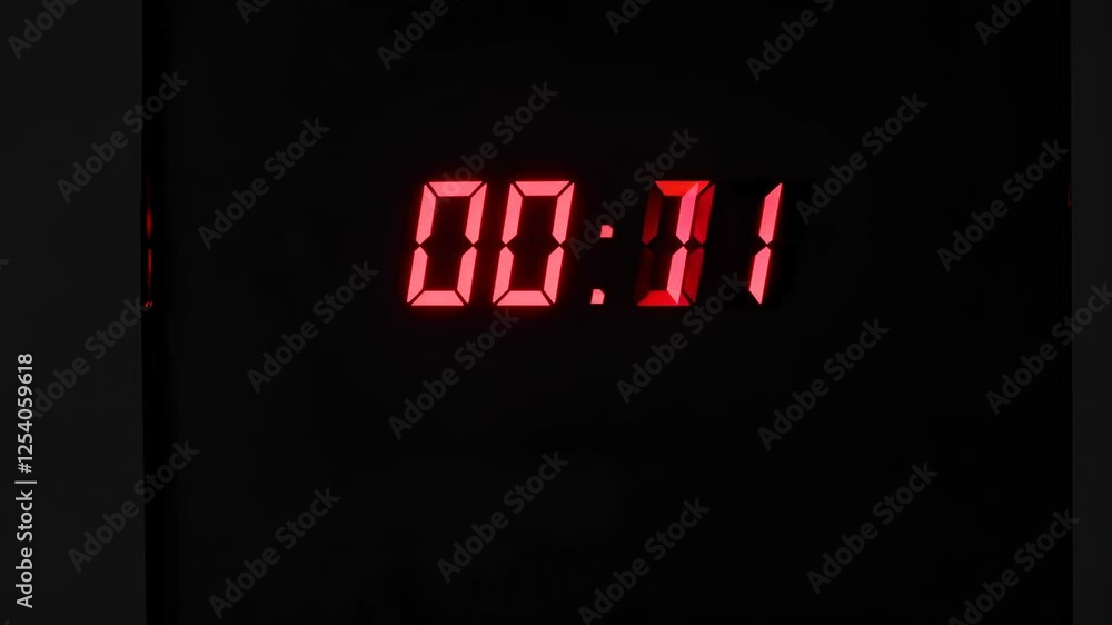 Aufkleber red digital countdown timer displaying 00:01 on black background, symbolizing urgency.