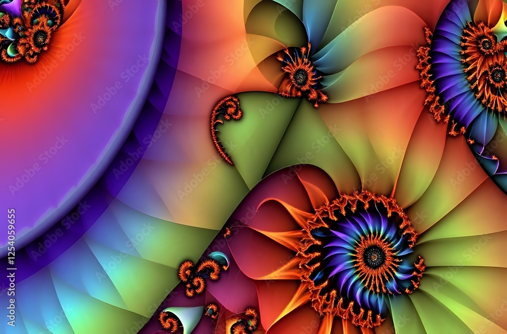 Poster vibrant abstract spiral art with colorful fractal patterns