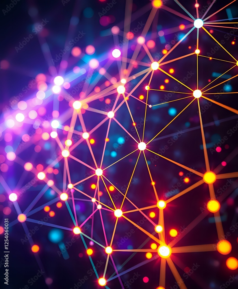 Poster abstract intricate network patterns against dark purple gradient background – 4:5 futuristic cyberpu