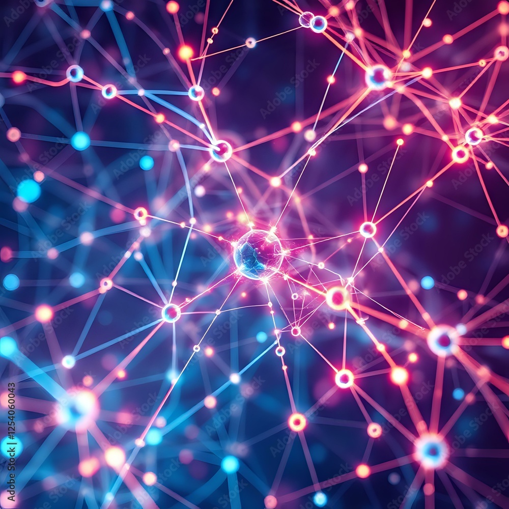 Poster futuristic cyberpunk neural network design: abstract glowing patterns