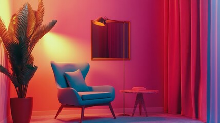 Modern living room with colorful lighting