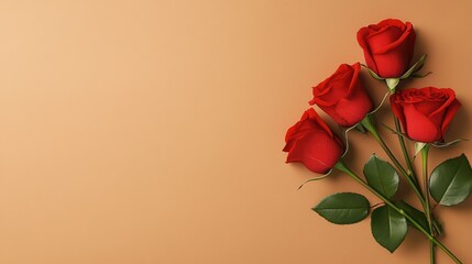 Obraz premium Red Roses on a Soft Beige Background for Romantic Occasions