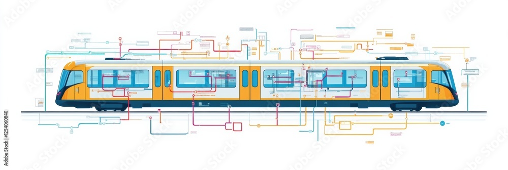 Aufkleber metro train with dynamic subway map showing public transport route details and station layouts. gene