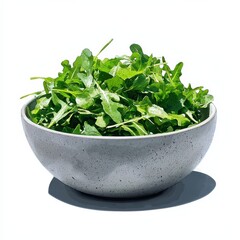Fototapeta premium Fresh baby arugula salad bowl bright kitchen food photography eye-level view emphasizing freshness