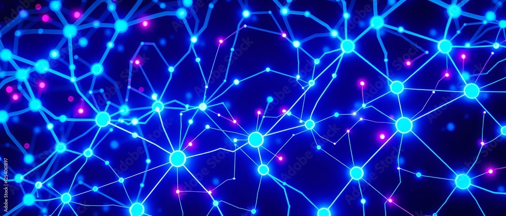 Poster 21:9 abstract neural network circuitry design | intricate blue and white line pattern