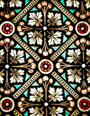 Stained glass as architecture background. Arch-see in Frombork.