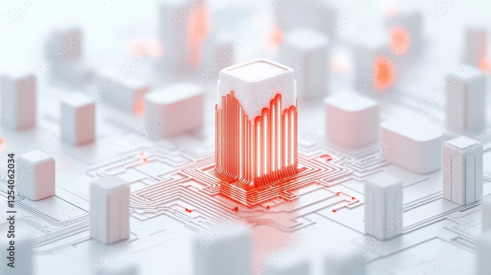 Poster digital cityscape with circuit patterns and glowing elements