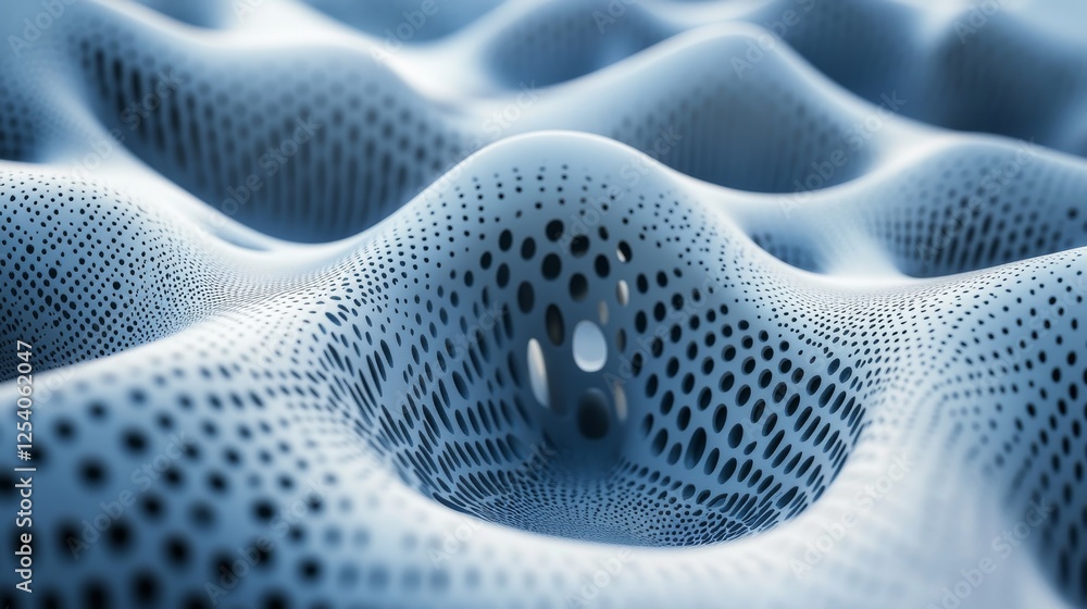 Poster abstract perforated surface undulating with a regular pattern of holes