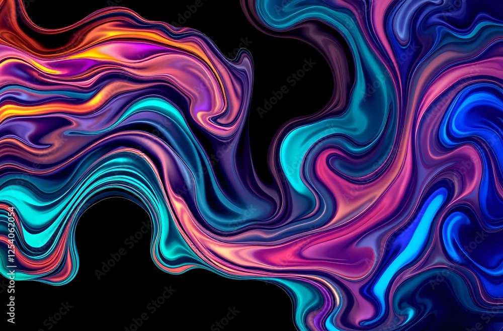 Poster vibrant algorithmic abstract art with liquid flow patterns