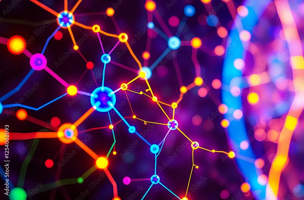 Poster abstract neural network galaxy: vibrant circuitry patterns