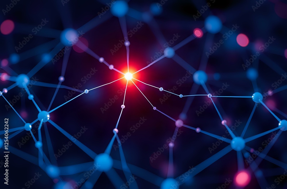 Poster abstract neural networks in 3:2 | modern tech illustration with glowing neon synapse