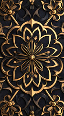 Luxurious Ornamental Design with Gold Accents: Intricate Black Background Floral Pattern for Modern Decor and Wallpaper