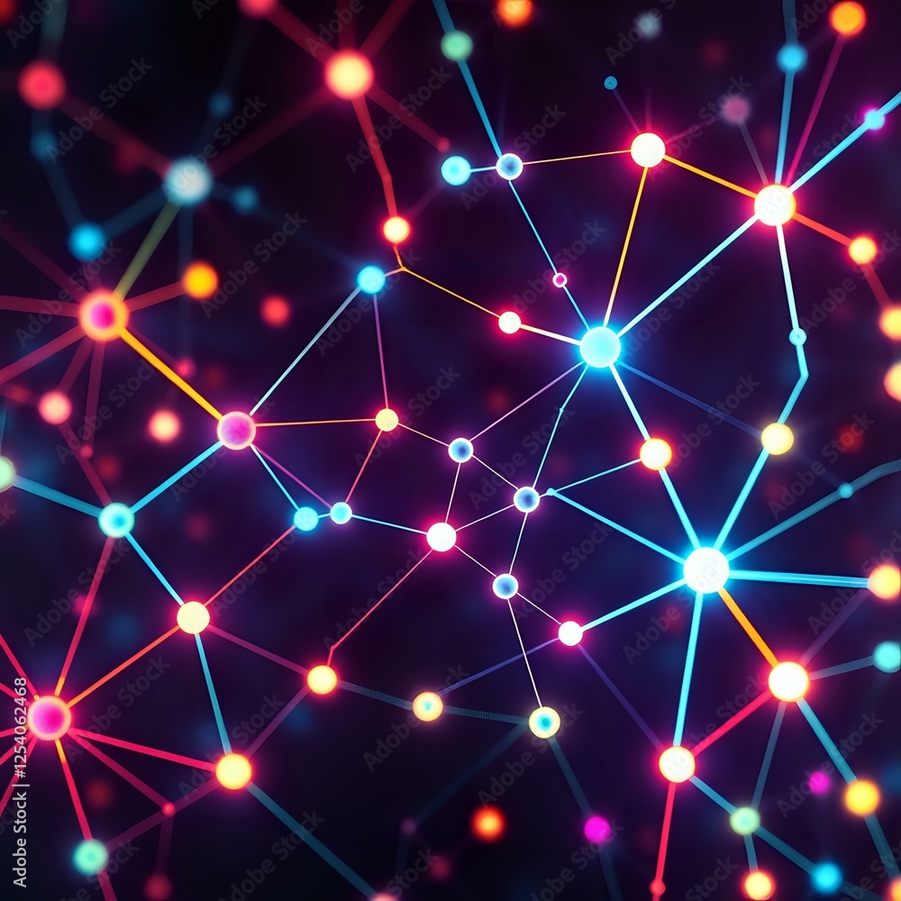 Poster abstract neural network design | grid pattern with neon glow effects