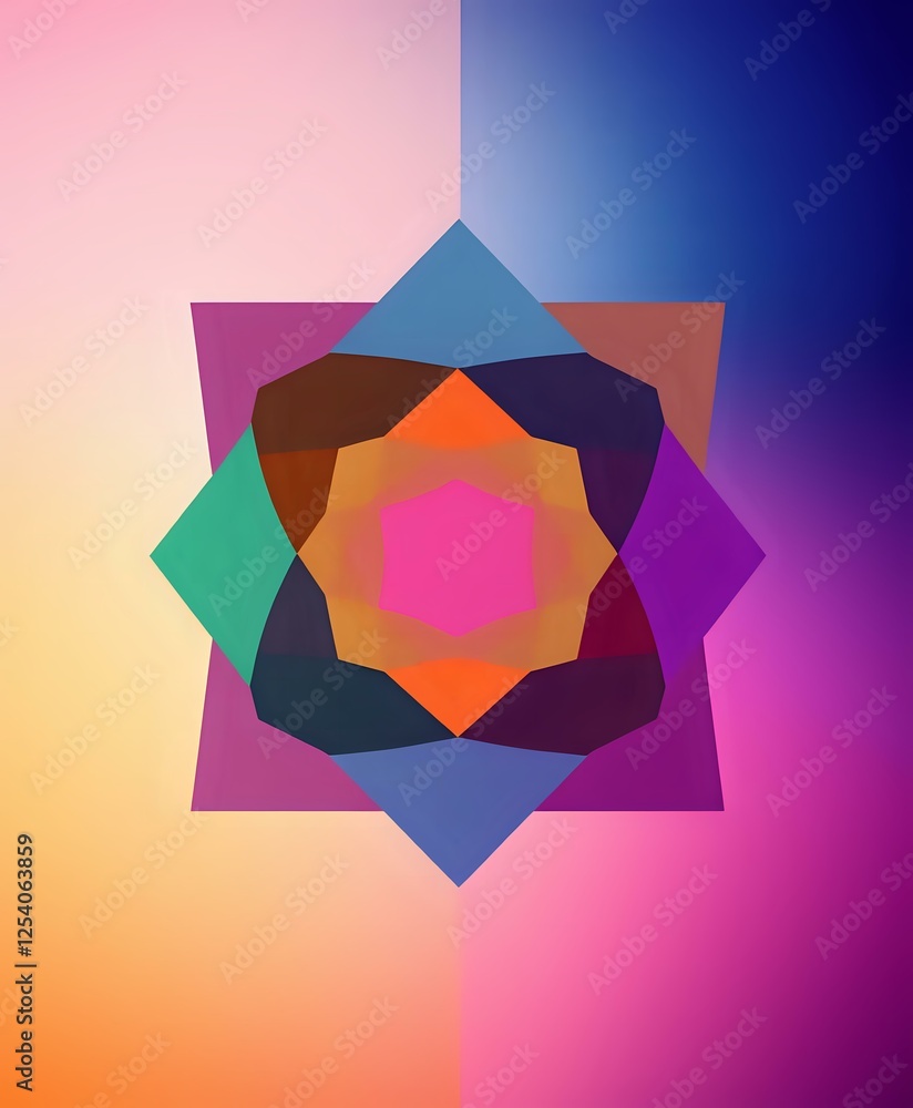 Poster vibrant geometric hexagon art with gradient background - modern abstract design