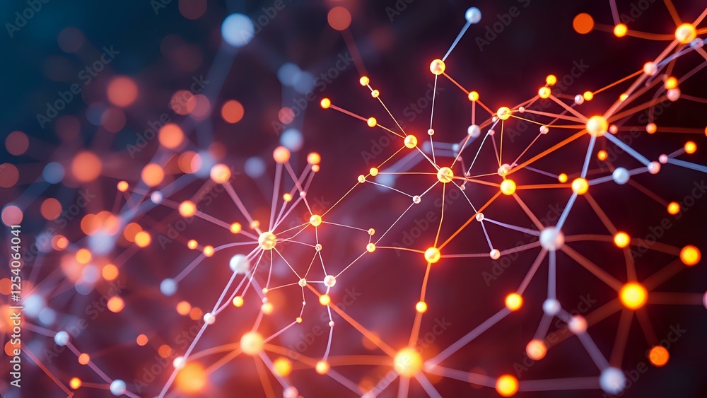 Poster abstract neural networks: vivid orange red patterns over dynamic lines | futuristic technology art