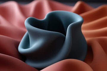 A distinctive blue spiral pattern formed on a beautifully arranged fabric in warm tones reveals an artistic blend of color and texture