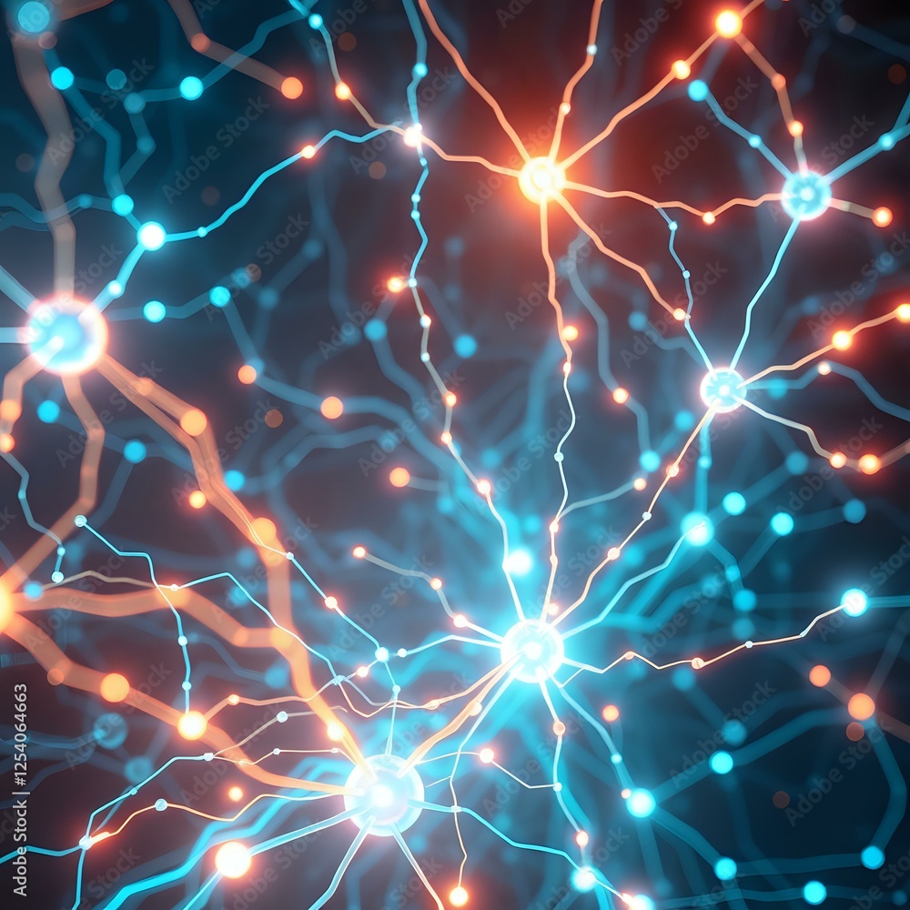 Poster futuristic brain network vector abstract digital artwork complex interconnected neural circuitry