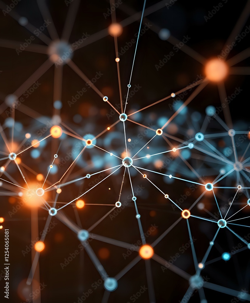 Poster abstract neural network: blue interconnected lines and dots (4:5 aspect ratio)