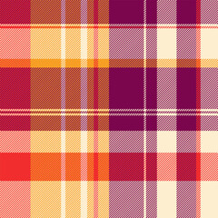 Vibrant autumnal plaid pattern in warm reds, oranges, and creams.  Perfect for fall fashion, textile design, or seasonal backgrounds.