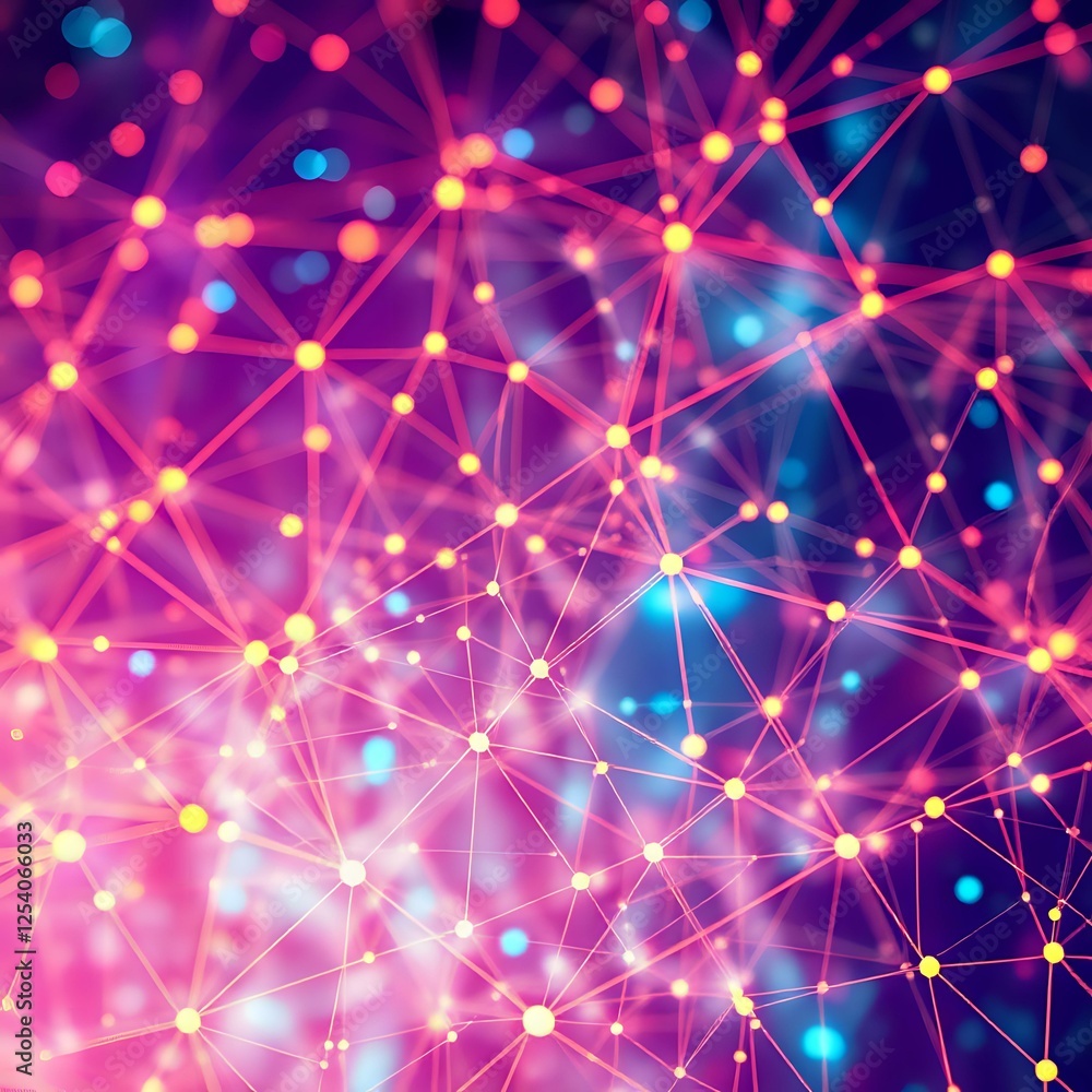 Poster abstract pink network: intricate neural grid patterns