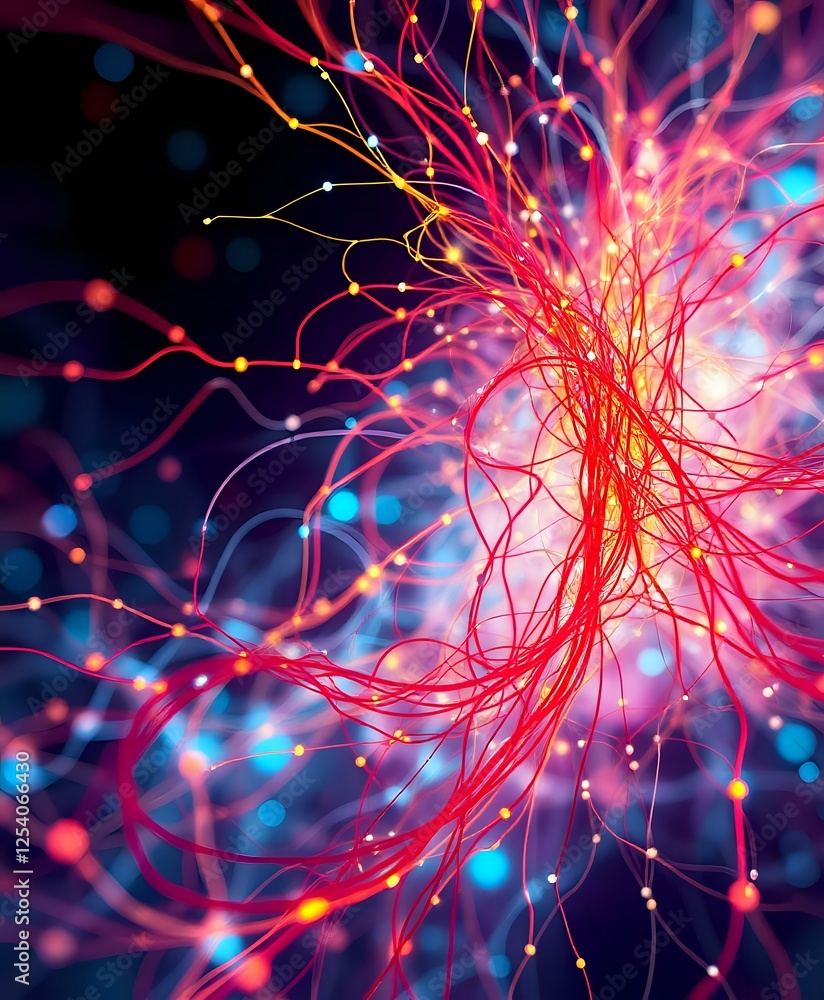 Poster vibrant red lines | dynamic energy artwork | abstract neural networks