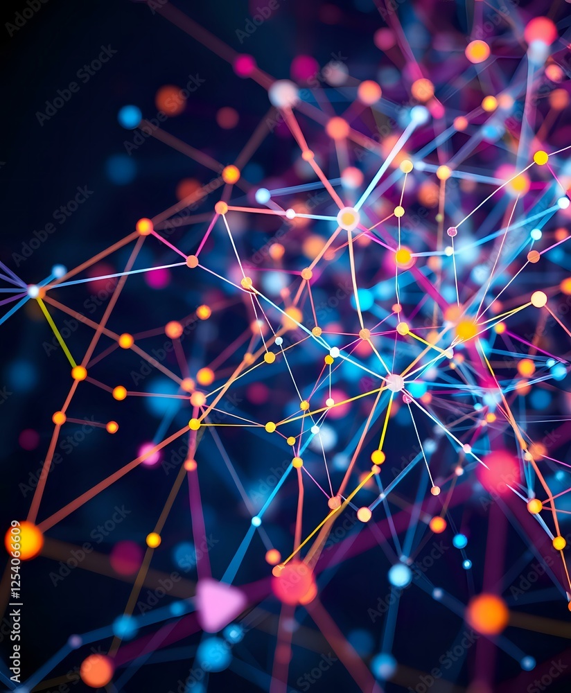 Poster abstract technology background: interconnected neural networks on deep blue