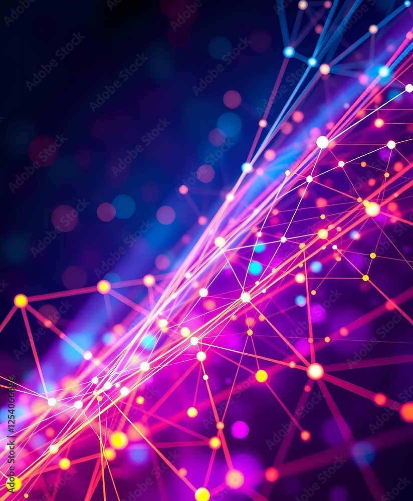 Aufkleber futuristic abstract neural network design with vibrant purple pink and orange node patterns