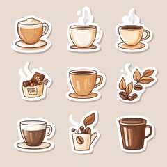 Obraz premium style stickers of coffee cups and beans suitable for various creative projects and coffee related themes. Generative AI