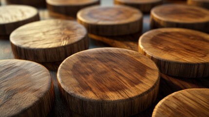 Stacked wooden barrels in rustic setting