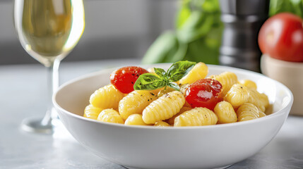Delicious gnocchi dish with cherry tomatoes and fresh basil, perfect for delightful meal