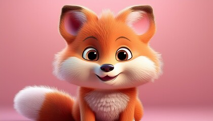 Obraz premium Niedlicher Fuchs, rosa Hintergrund