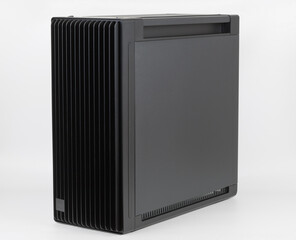 Side view of empty  big tower, PC case, chassis, 15.5 mm front panel grille with 45% porosity for...