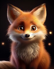 Obraz premium Niedlicher Fuchs, schwarzer Hintergrund