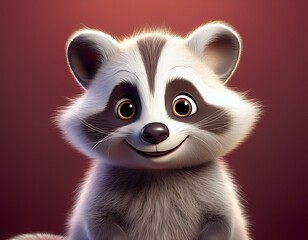 Fototapeta premium Niedlicher Waschbär, bordeaux Hintergrund